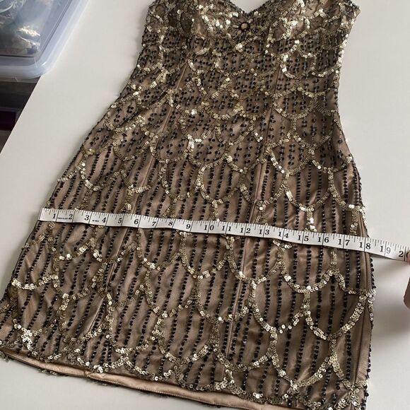 Sue Wong Nocturne Vintage Black ad Nude/ Cream Beaded Sequin Cocktail Dress Sz 8 - Picture 11 of 13